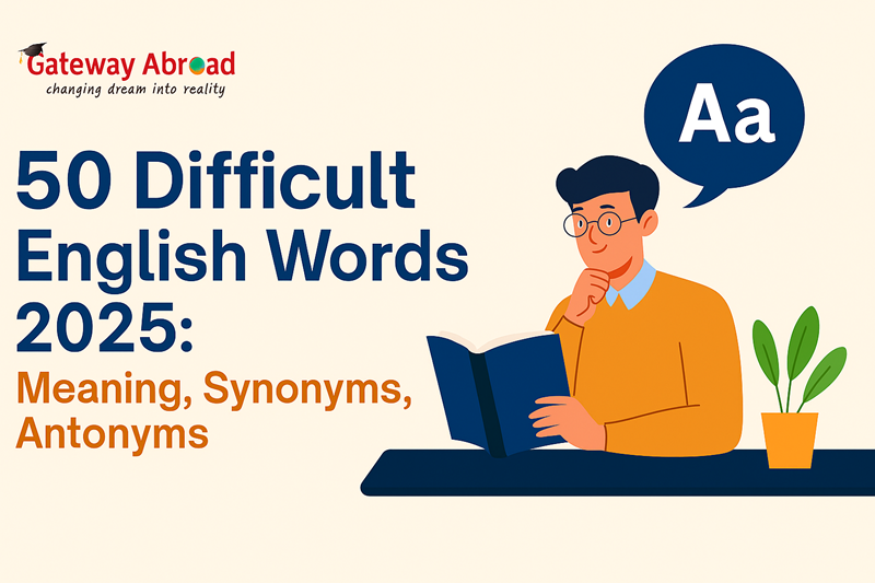 50 difficult English words 2025: Meaning, Synonyms, Antonyms
