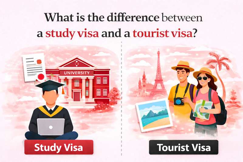 What is the difference between a study visa and a tourist visa?